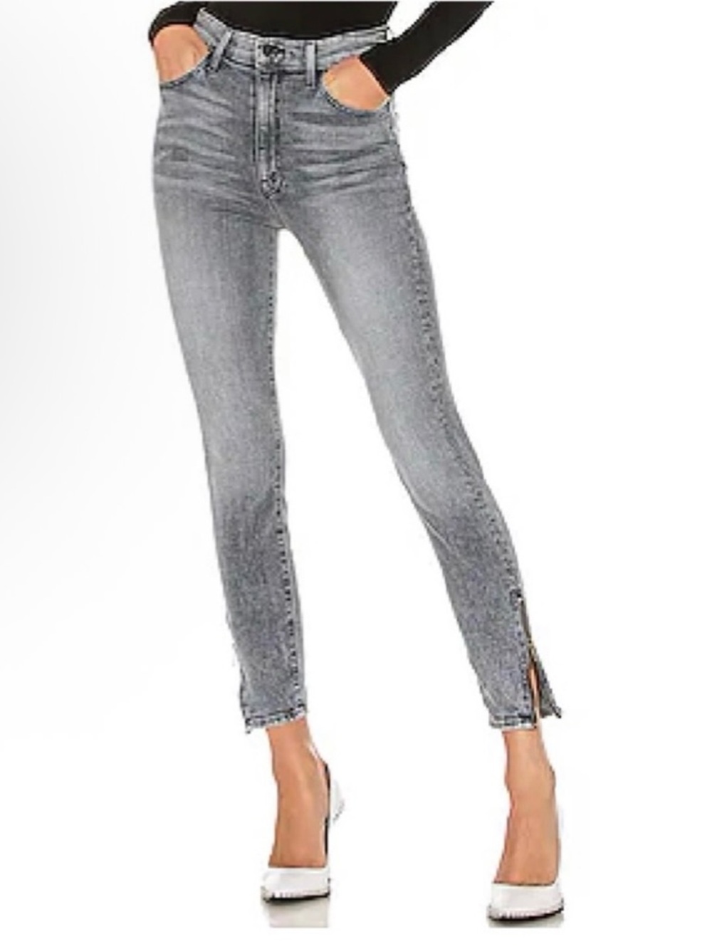 Mother The Swooner Ankle Zip Jeans Static Light‎ Gray Size 24